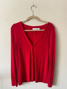 Chico's Private Edition Vibrant Red Knit Open Soft Jacket Cover up